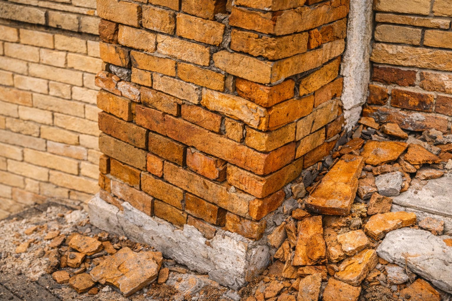Damaged chimney bricks in need of repair